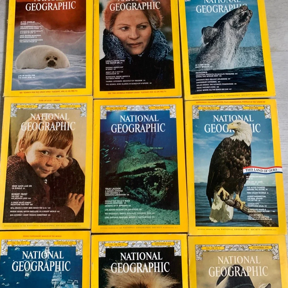 Vintage National Geographic 1976 Magazine Lot 9 Issues Bicentennial Year Vintage